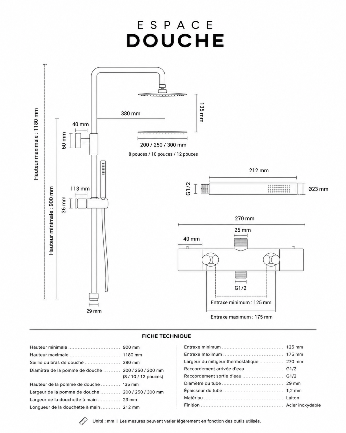 Colonne de douche thermostatique Amara or brossé