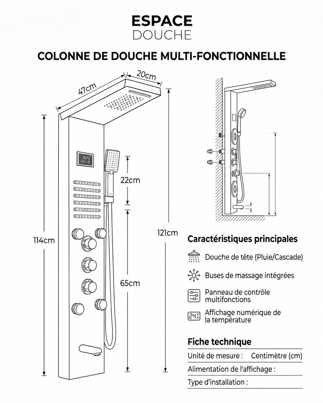 Colonne de douche hydromassante Wren noir