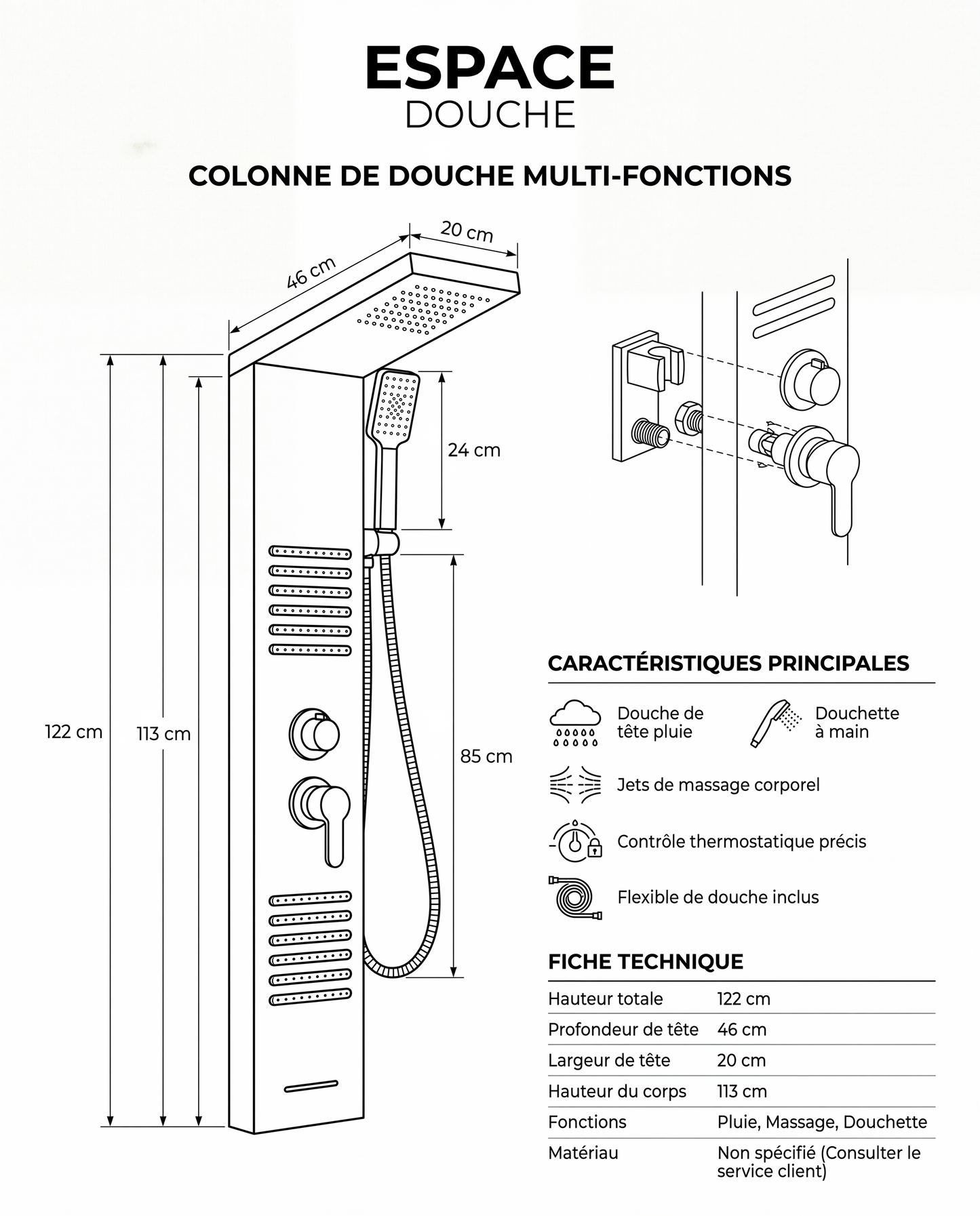 Colonne de douche hydromassante Rumi nickel poli