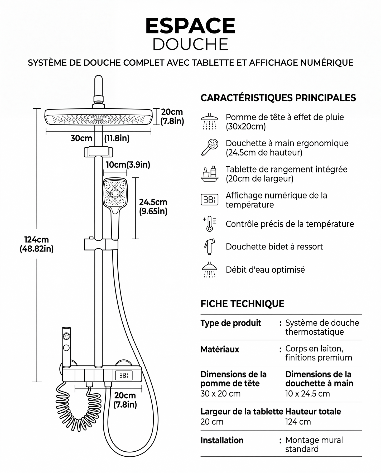 Colonne de douche avec mitigeur Iris noir