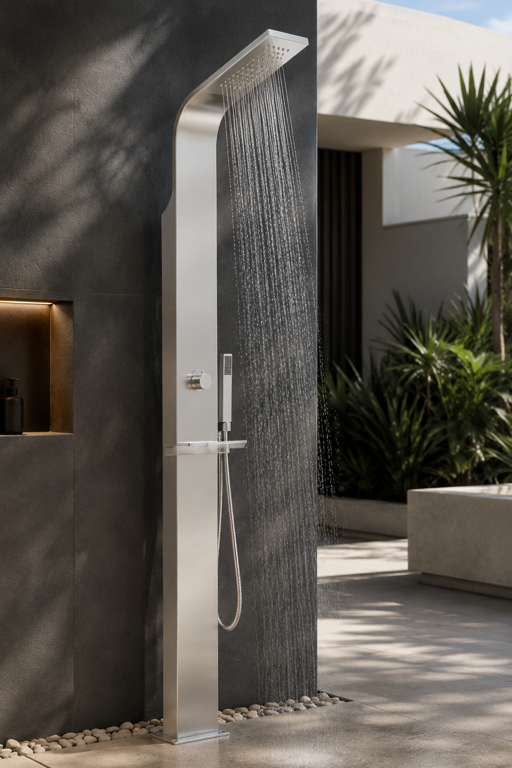 Douche extérieure Ilan inox incurvée