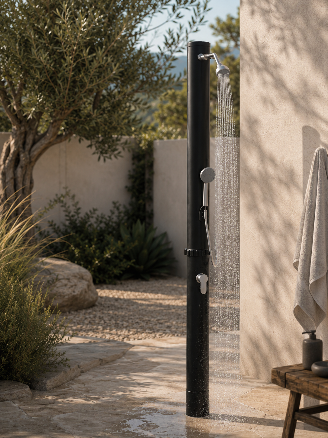 Douche solaire en PVC noir