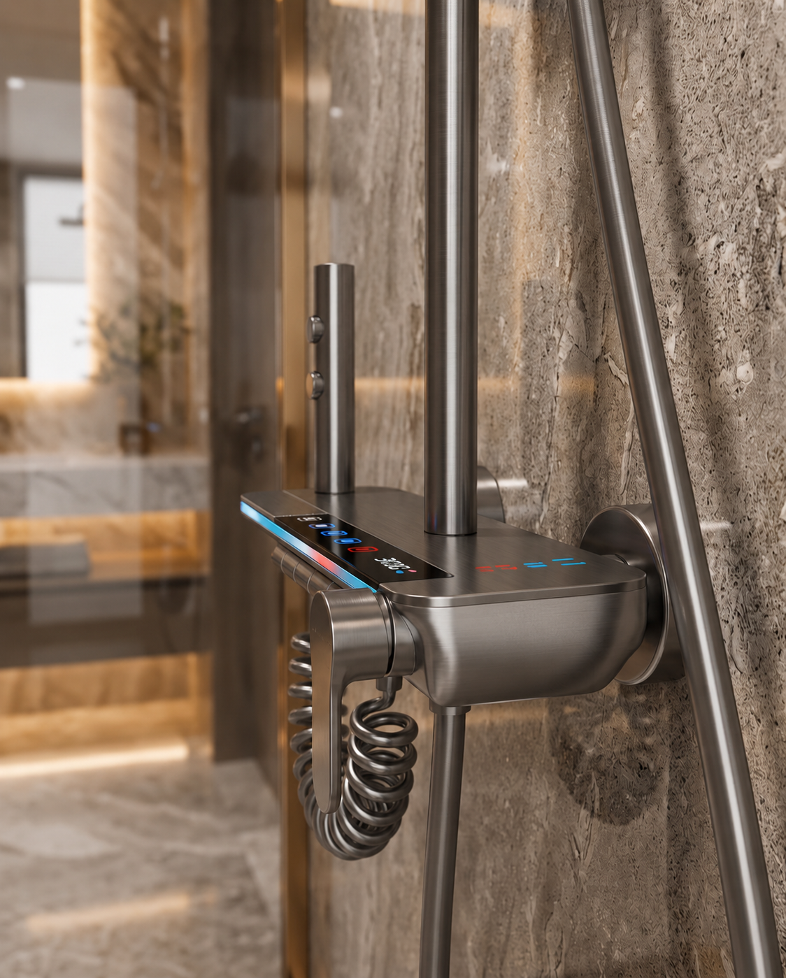 Colonne de douche thermostatique Elara gris brossé