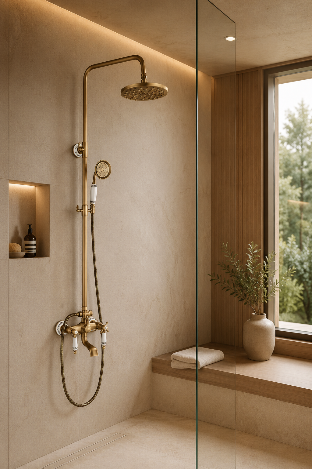 Colonne de douche retro Mila blanc et or