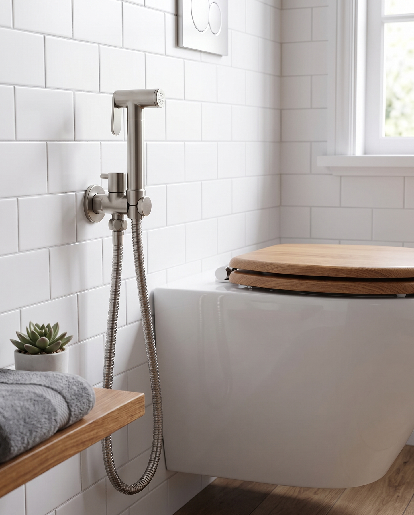 Douchette hygiènique poussoir gris brossé