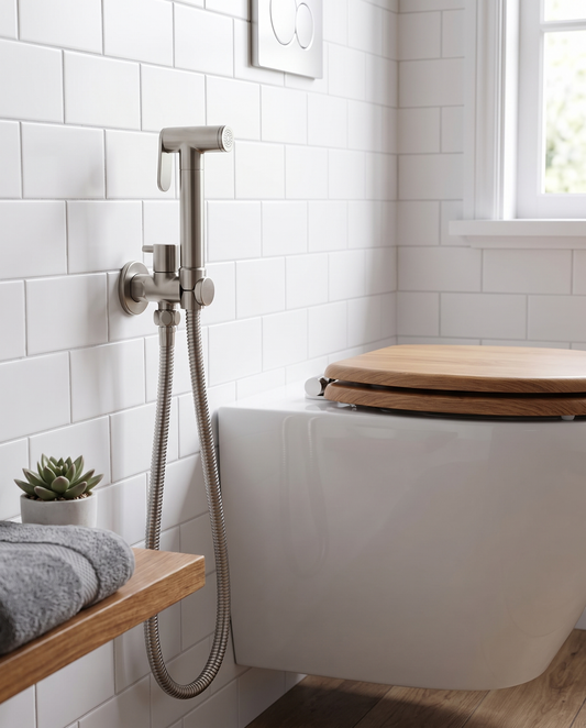 Douchette hygiènique poussoir gris brossé