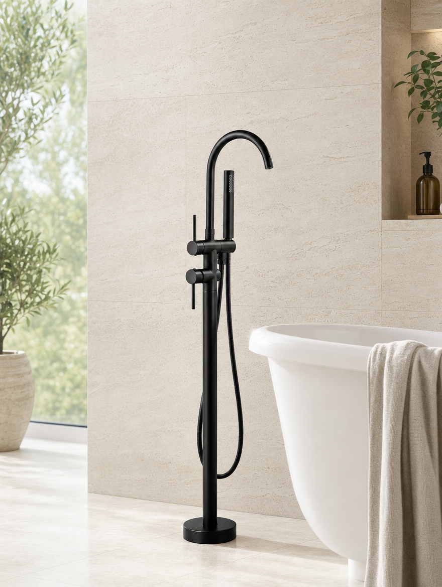 Colonne de douche baignoire Aylin noir mat - ambiance claire