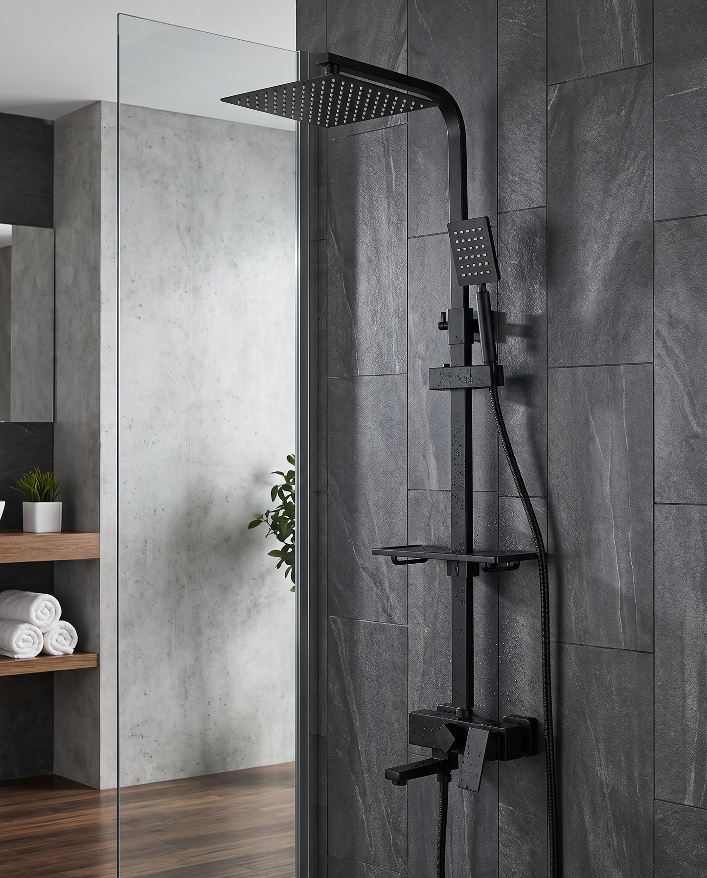 Colonne de douche avec mitigeur et robinet noir mat