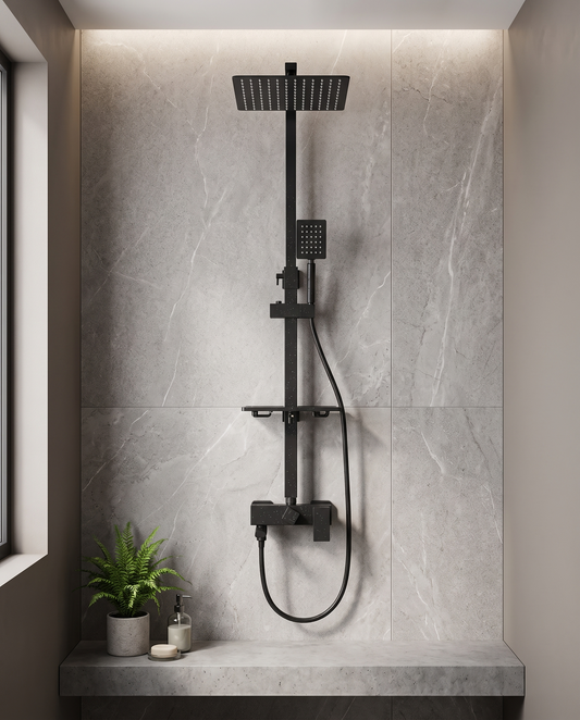 Colonne de douche avec mitigeur et robinet noir mat