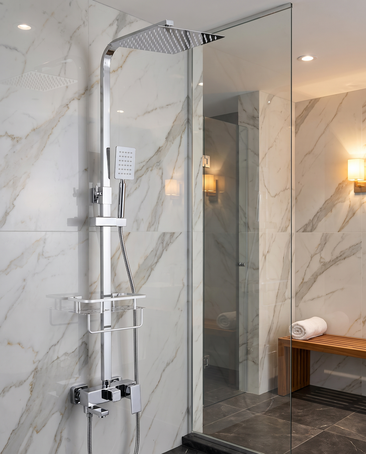 Colonne de douche avec mitigeur et robinet chrome
