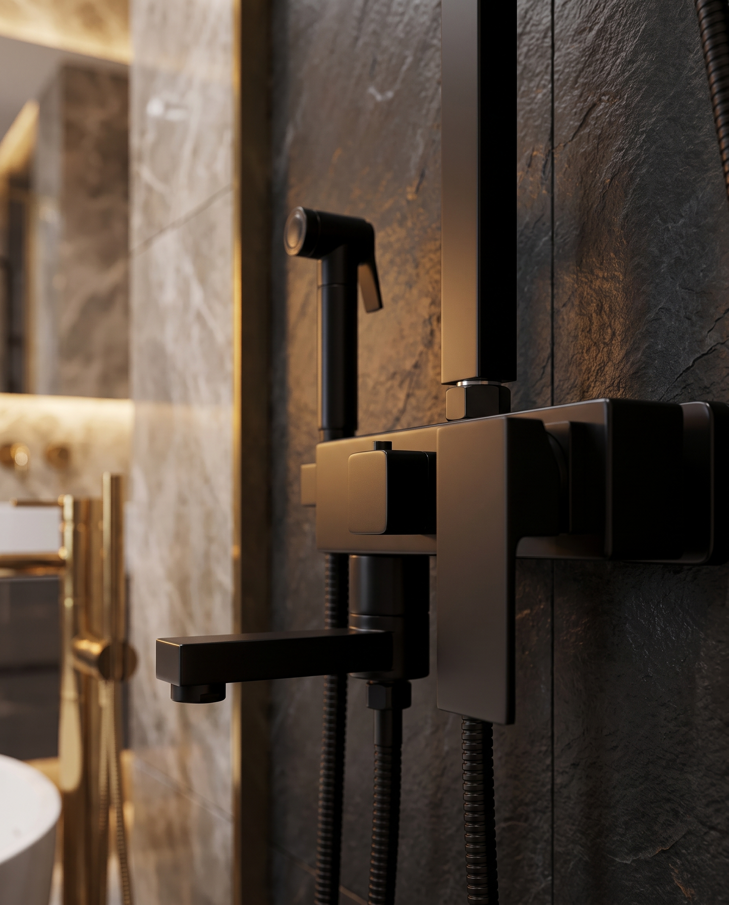Colonne de douche avec mitigeur et douchette noir mat