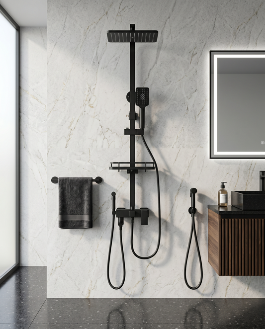 Colonne de douche avec mitigeur et douchette noir mat