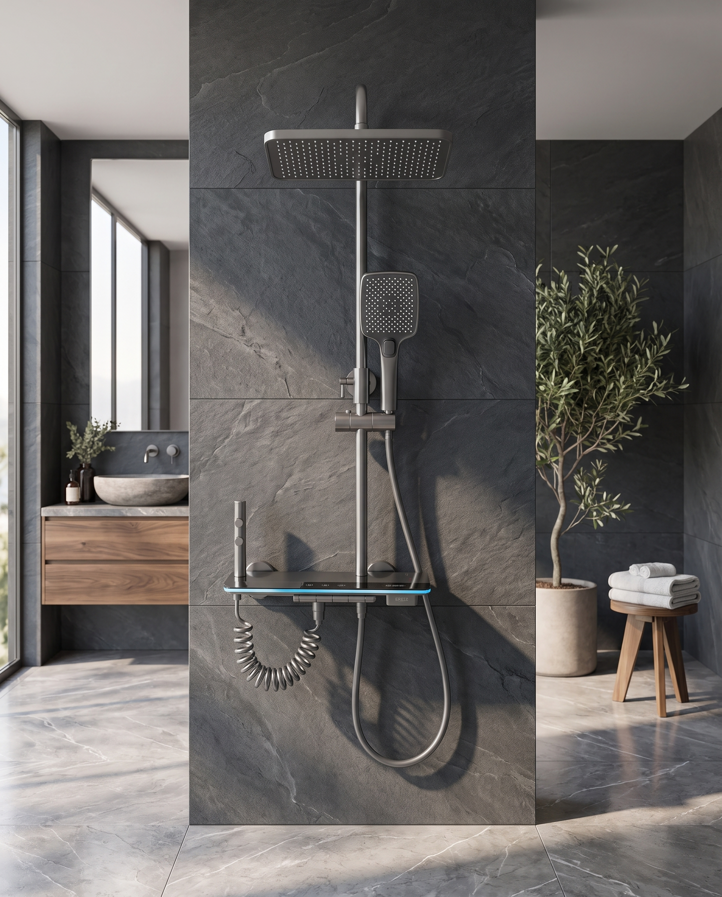 Colonne de douche thermostatique Elara gris brossé