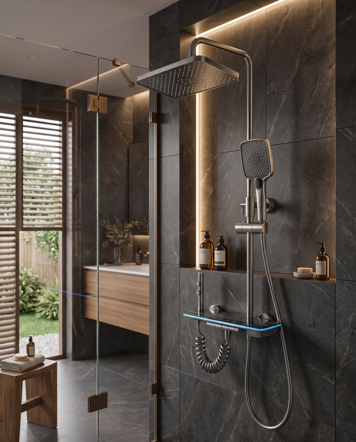 Colonne de douche thermostatique Elara gris brossé