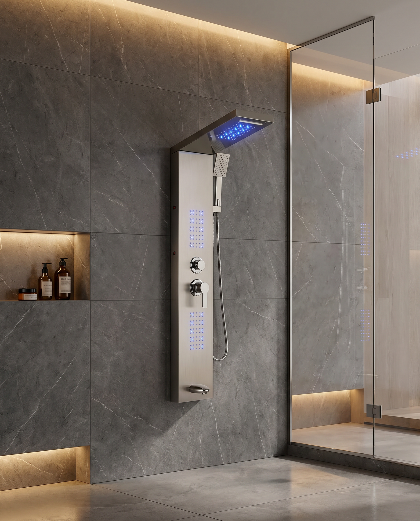Colonne de douche hydromassante Rumi nickel poli