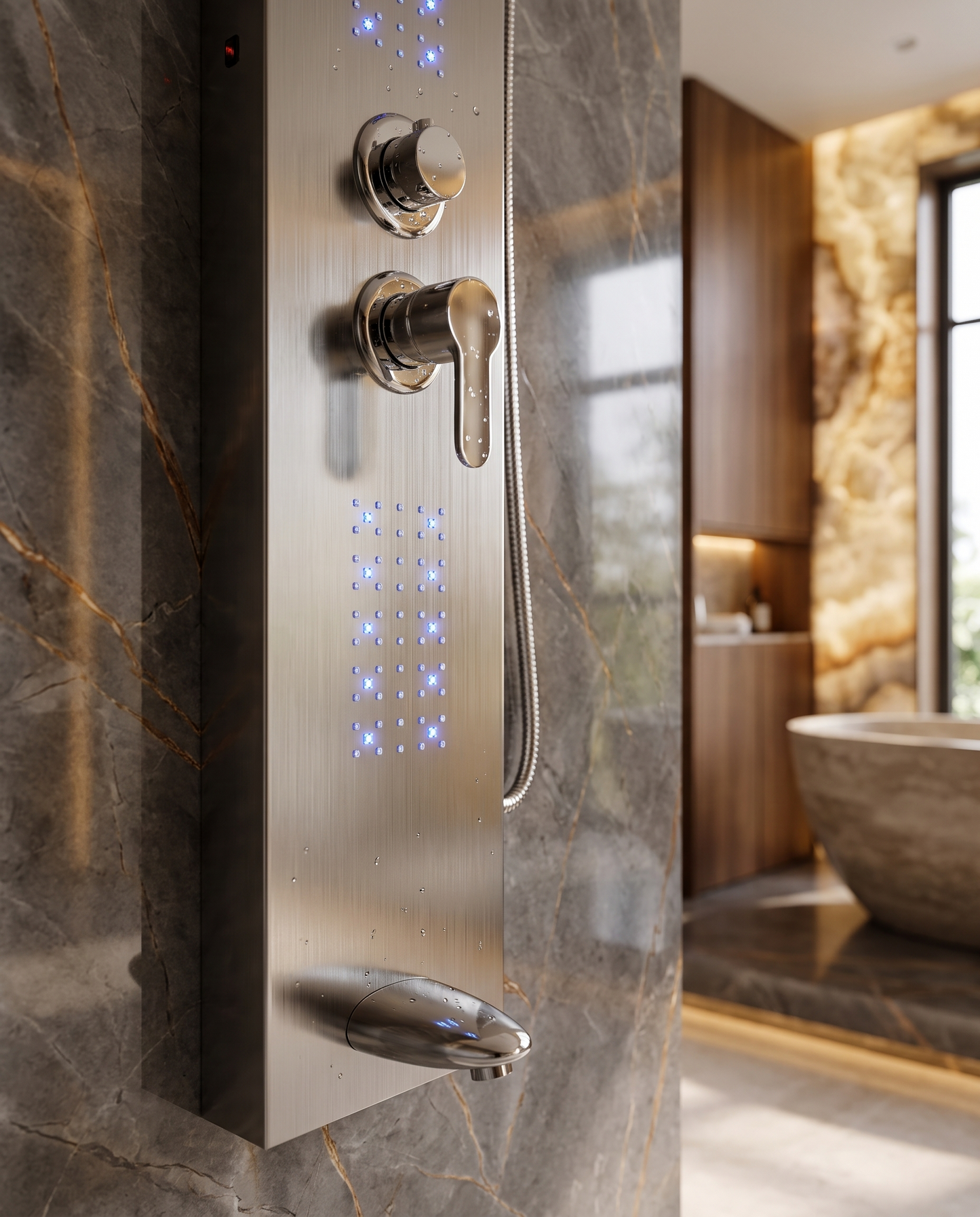 Colonne de douche hydromassante Rumi nickel poli
