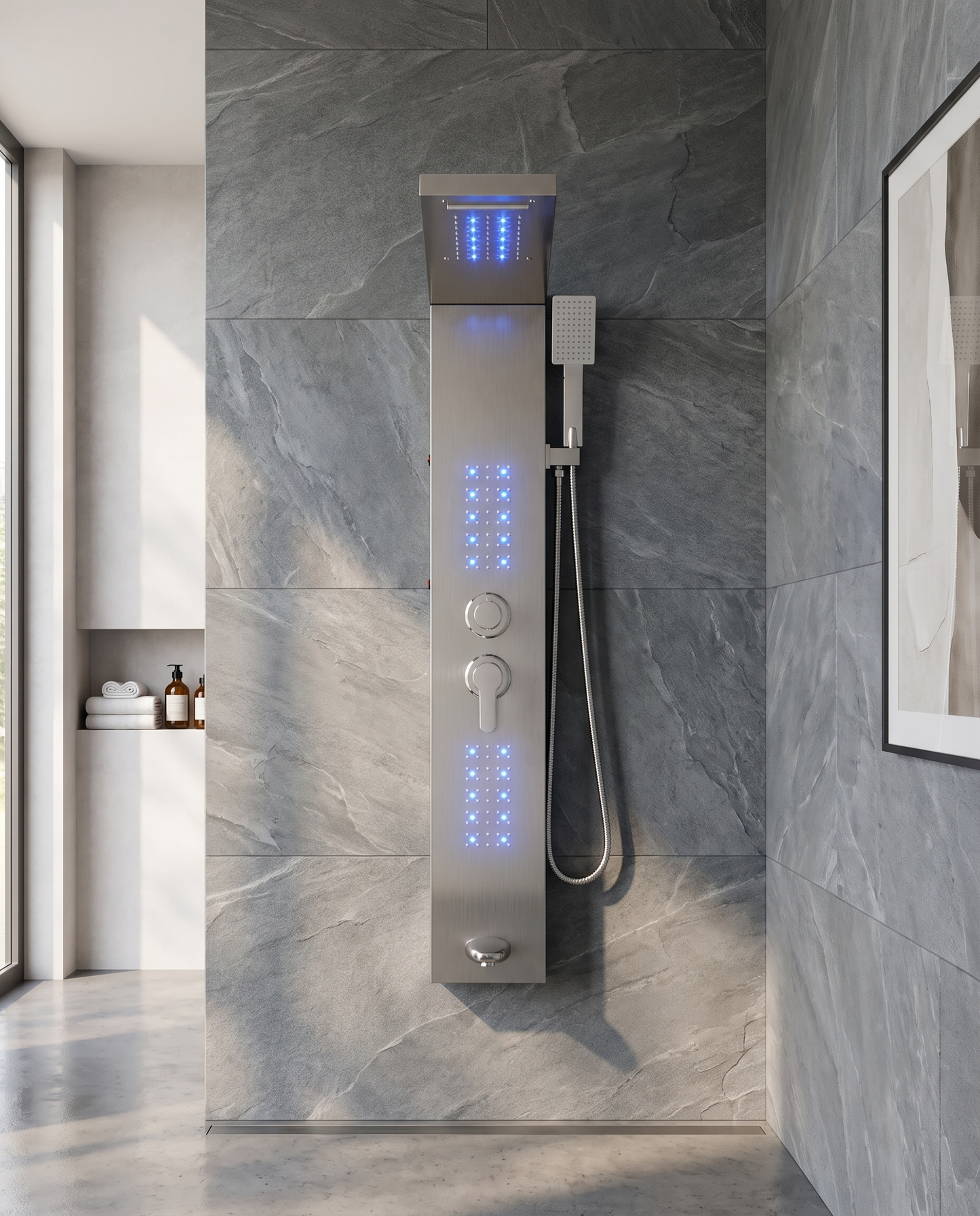 Colonne de douche hydromassante Rumi nickel poli