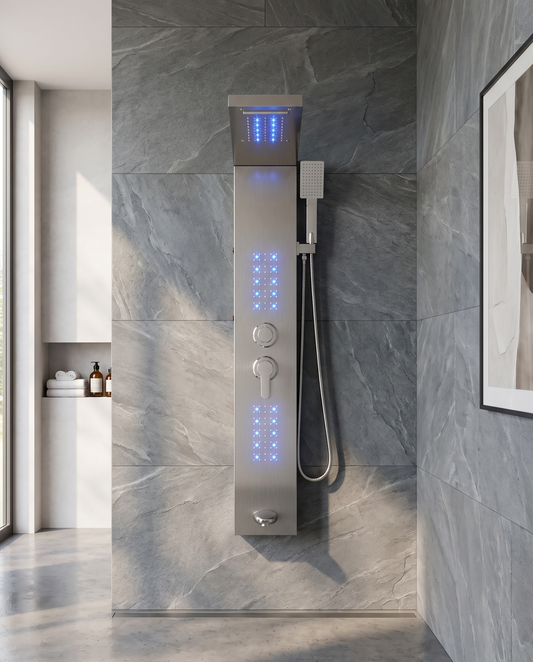 Colonne de douche hydromassante Rumi nickel poli