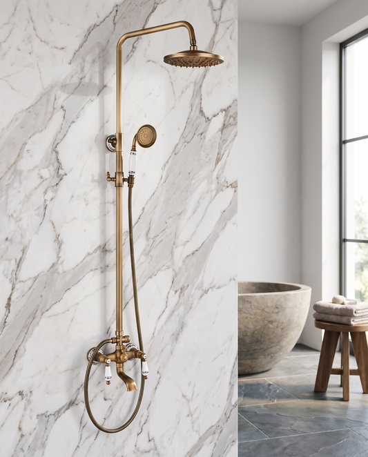 Colonne de douche retro Mila blanc et or
