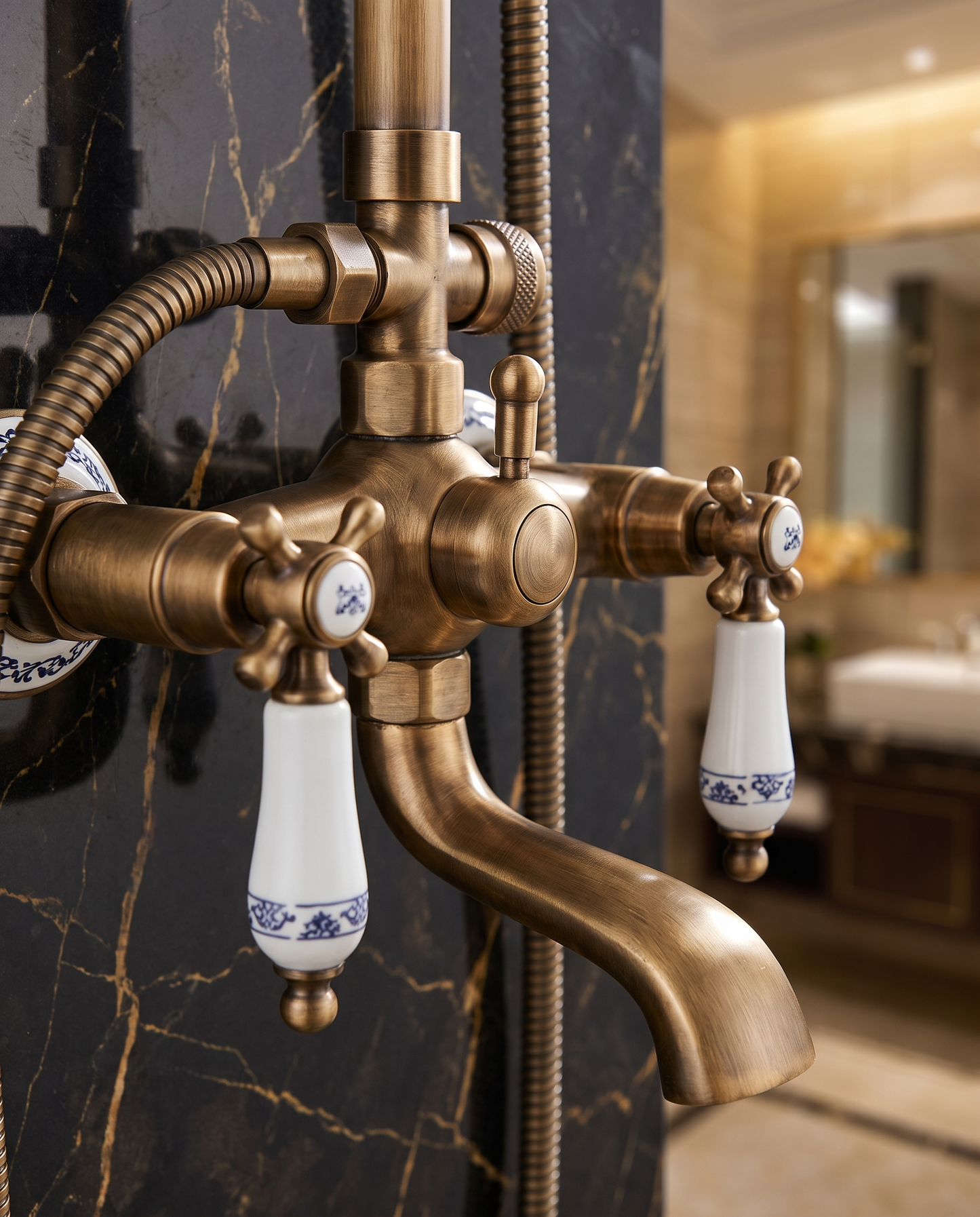 Colonne de douche retro Mila blanc et or