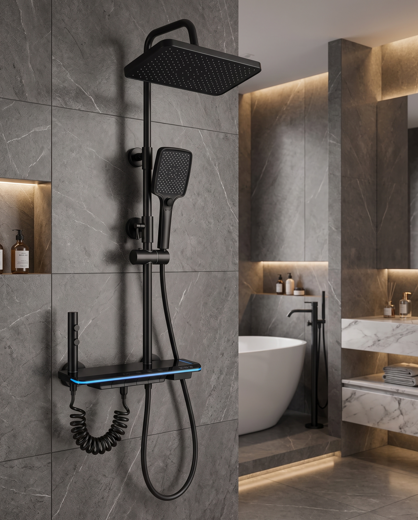 Colonne de douche thermostatique Elara noir mat