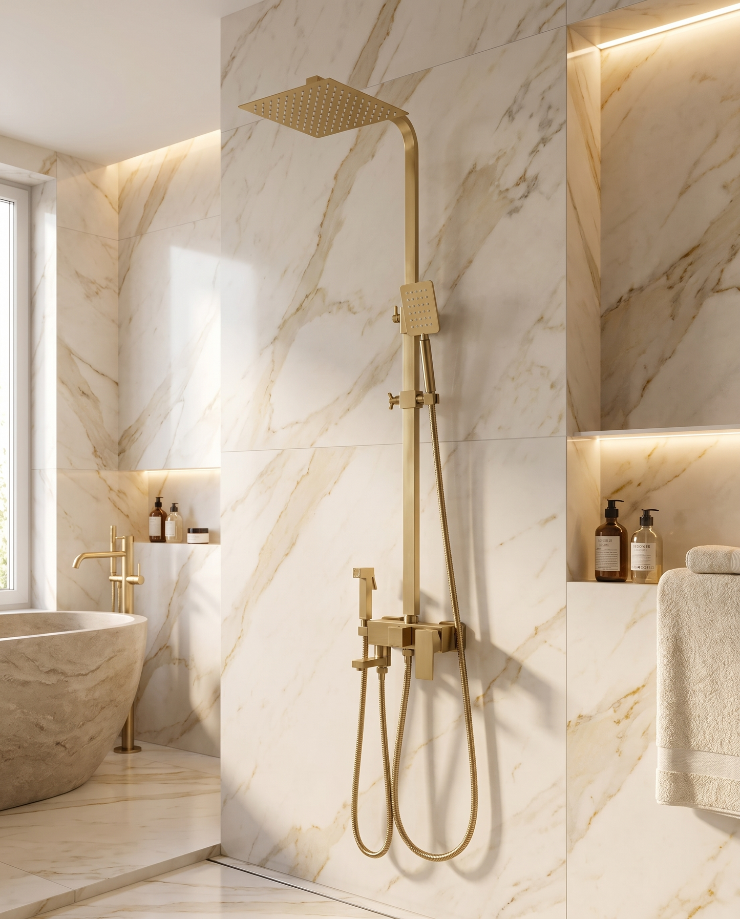 Colonne de douche avec mitigeur et bidet or brossé