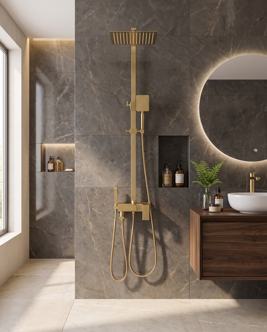 Colonne de douche avec mitigeur et bidet or brossé
