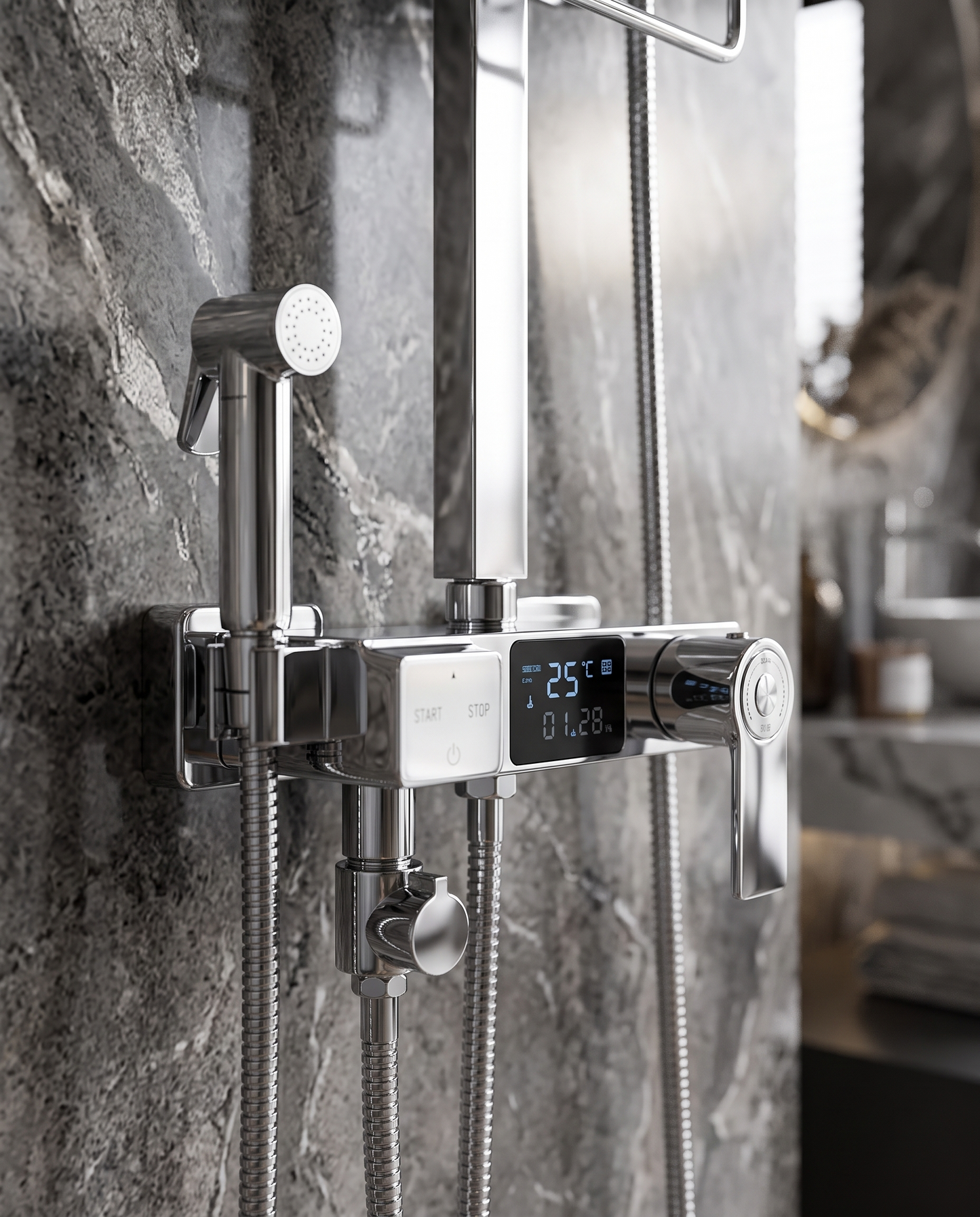 Colonne de douche avec mitigeur et douchette chrome