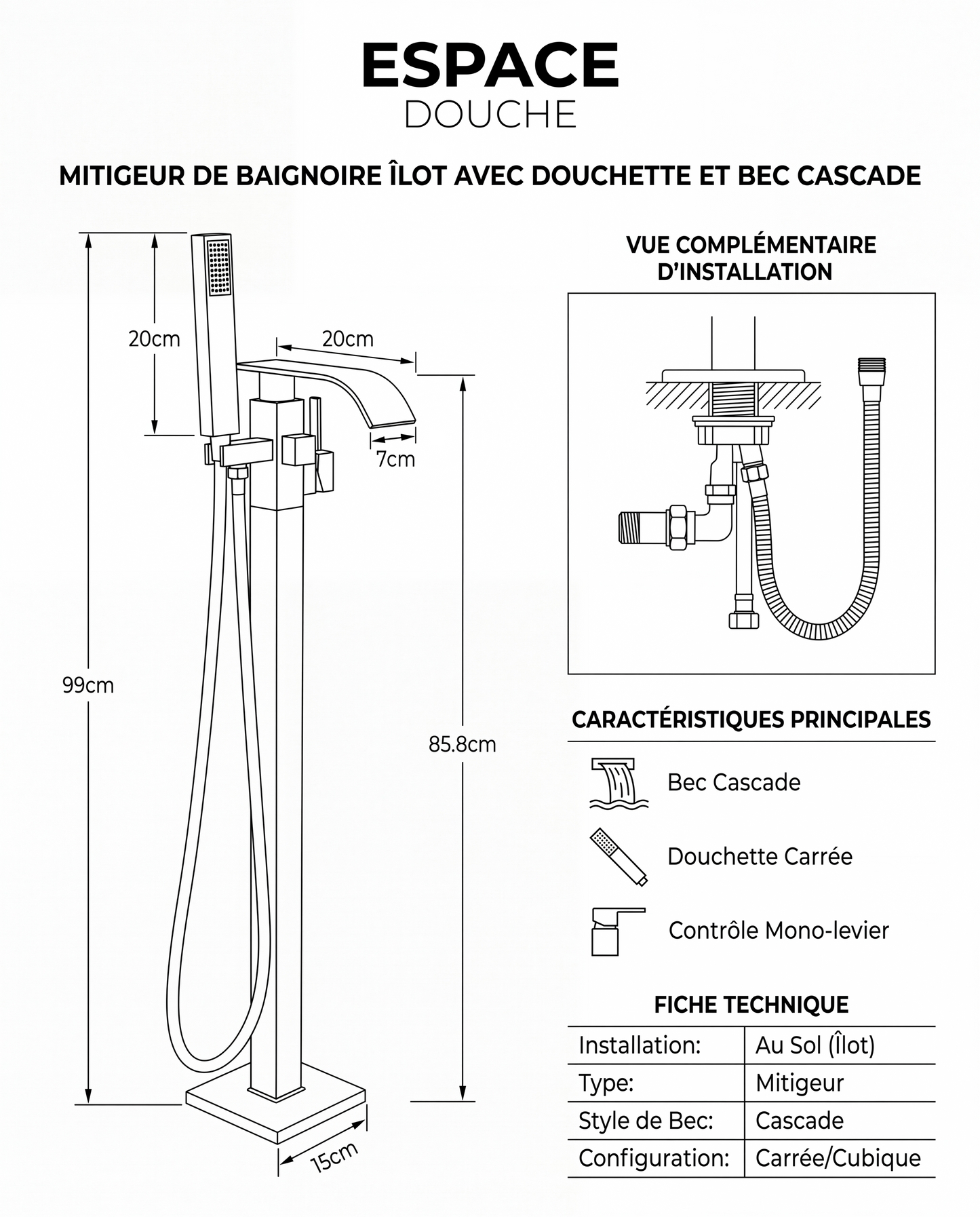 Colonne de douche baignoire Rhea noir mat