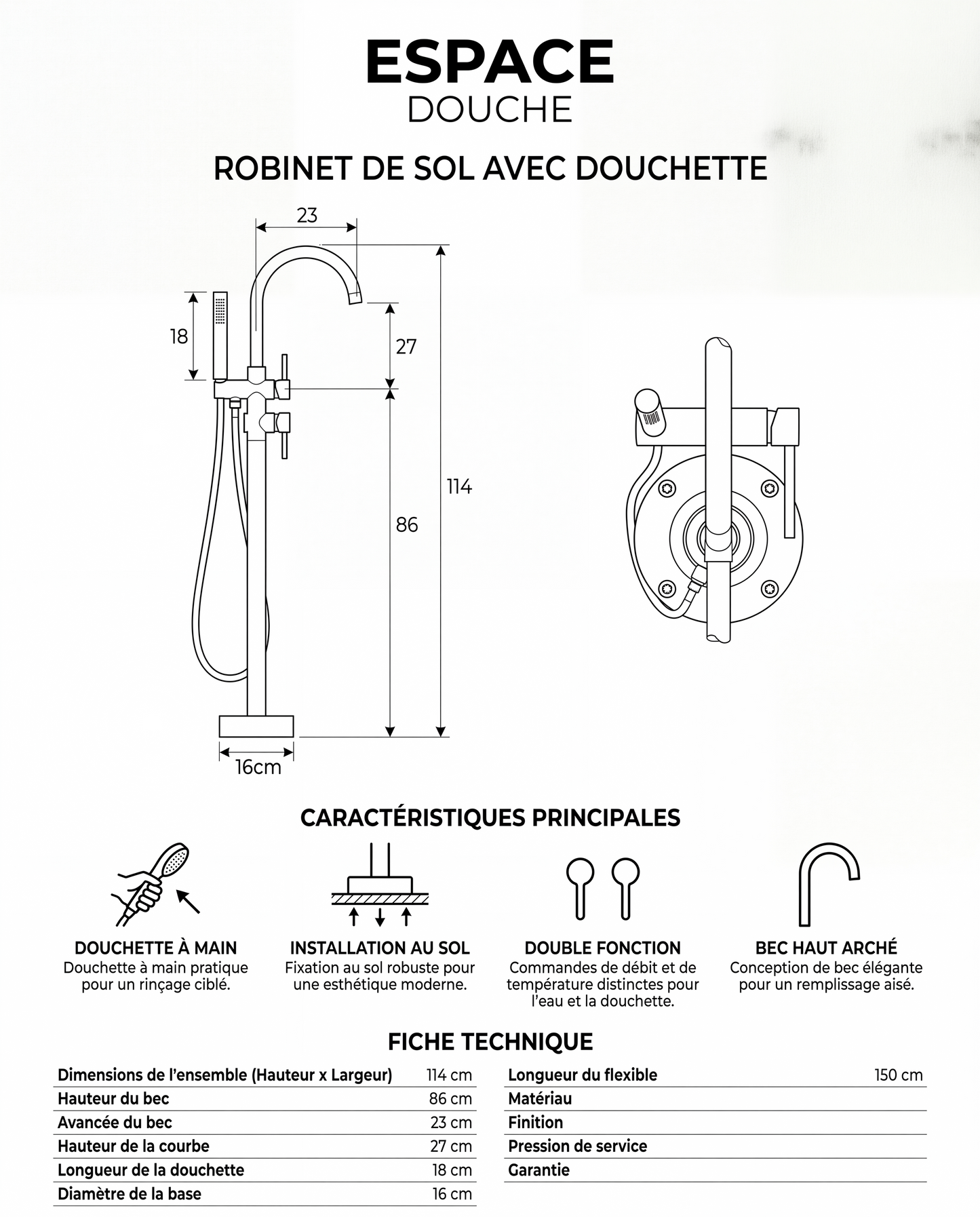 Colonne de douche baignoire Aylin Chrome