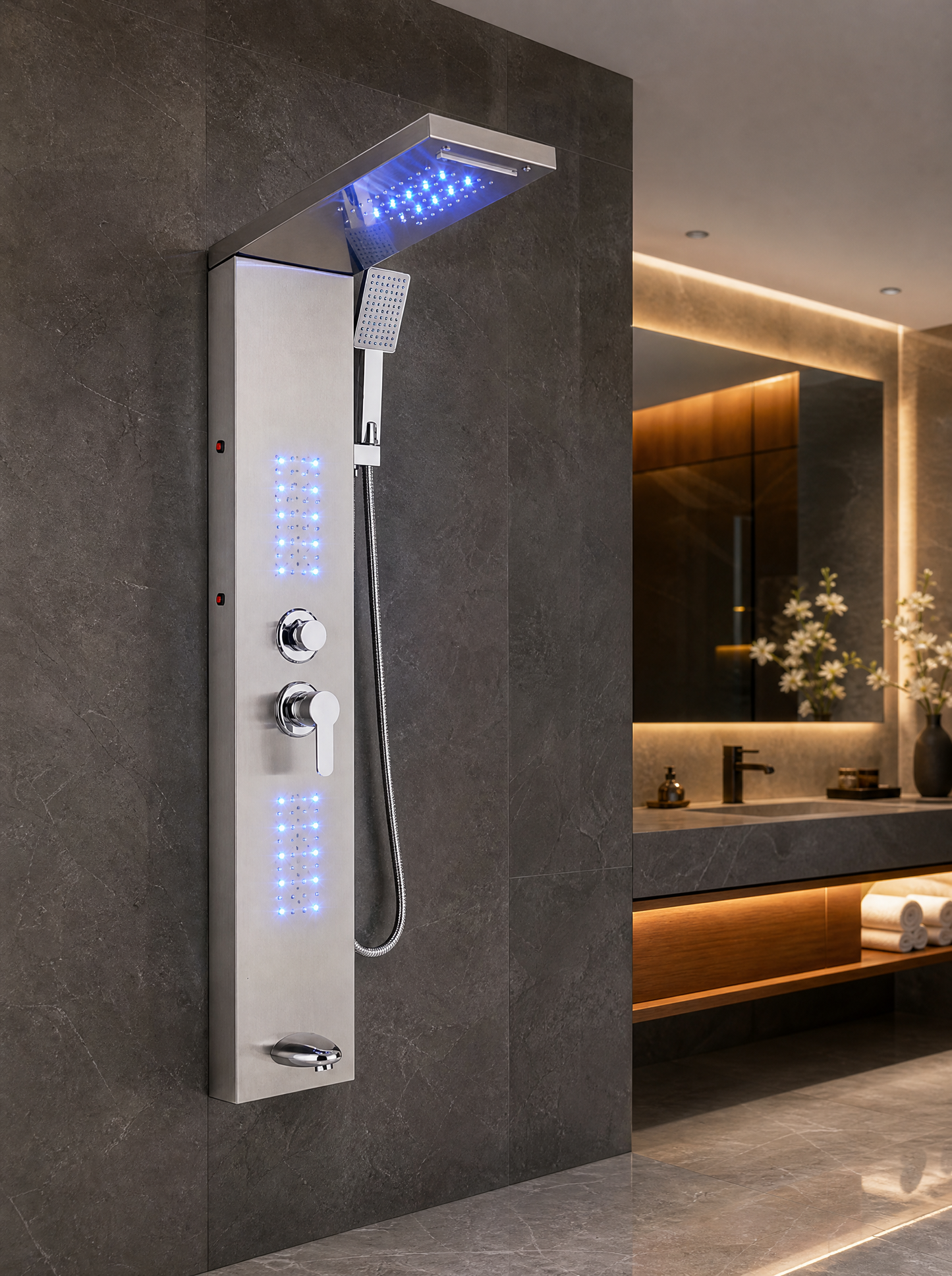 Colonne de douche hydromassante Rumi Chrome brossé